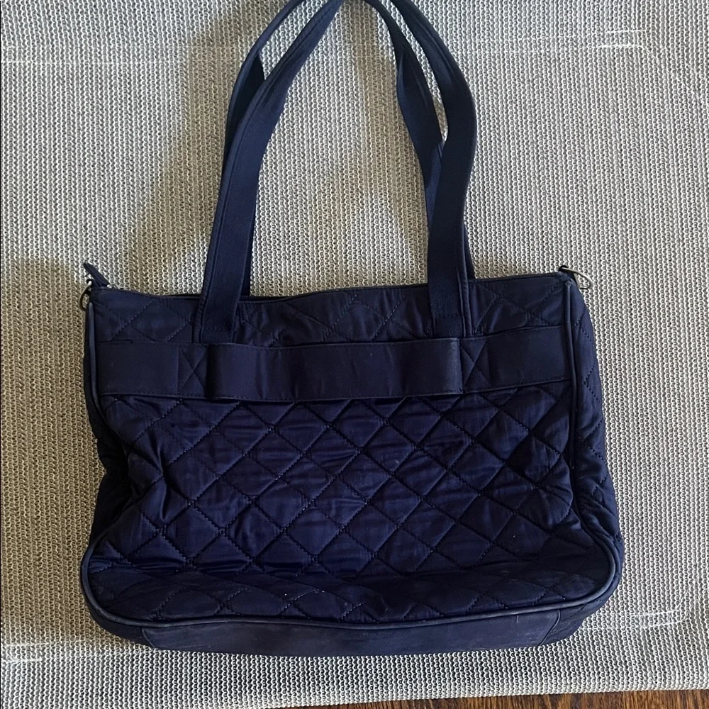 Good🎉condition TRAVELON Elegant Navy Quilted Laptop Bag 17 x 12 x 4.5 inches